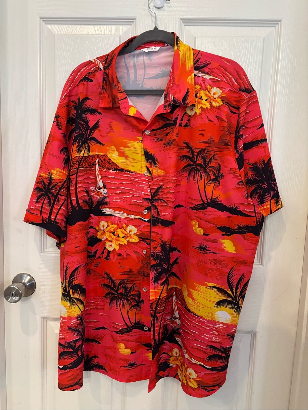Men's Red Tropical Hawaiian Shirt with Sunset Print
